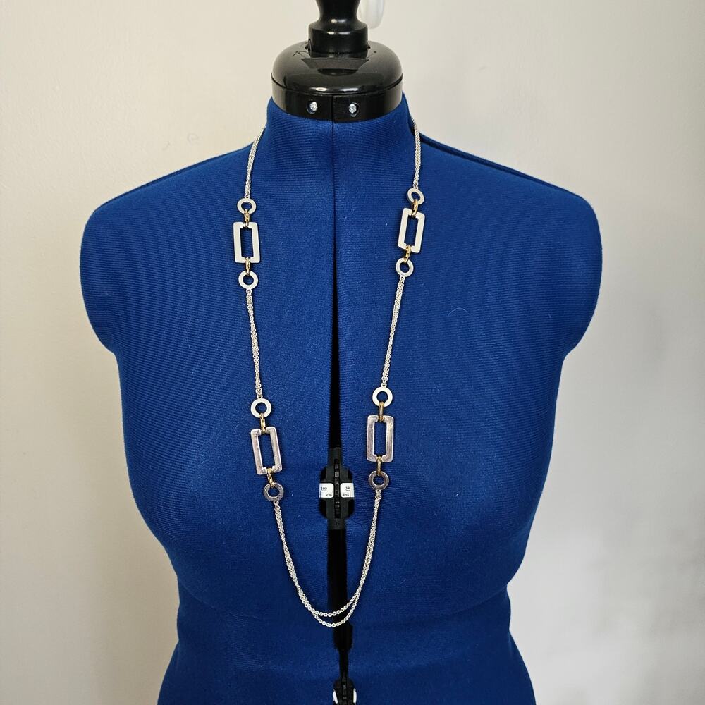 Ralph Lauren Silver Tone Mixed Link Long Necklace | Modern Minimalist Statement